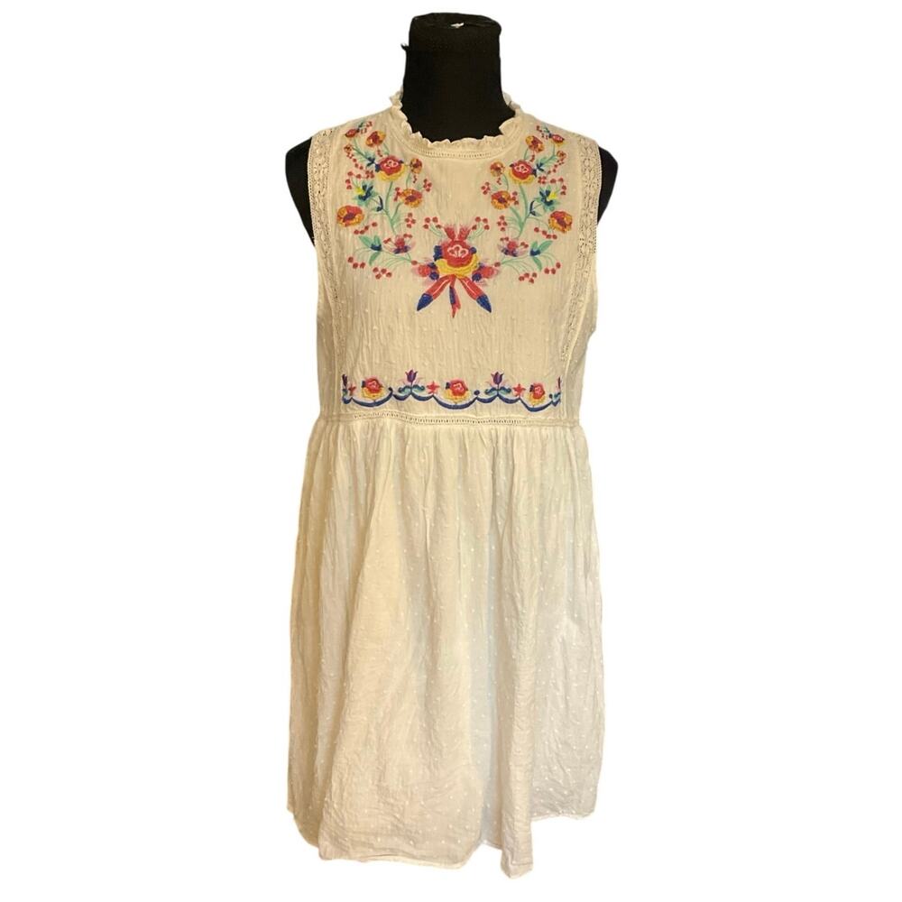 Umgee Embroidered Swiss Dot Mini Dress Womens S Boho Cottagecore - Picture 2 of 9